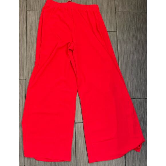 Zara Women’s Red Wide Leg Pant Flowy Side Leg Slits Ties Size Small NWT - Picture 7 of 9